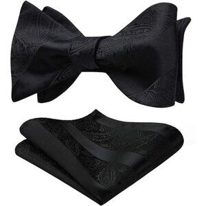 Men's Bow Ties Self Tie Woven Satin Pocket Squares Set Formal Tuxedo Floral